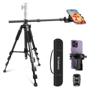 elitehood newest ultra-stable overhead tripod for iphone – heavy duty aluminum tripod & 25in horizontal long phone arm, tall phone stand mount for recording, 360°adjustable iphone tripod stand
