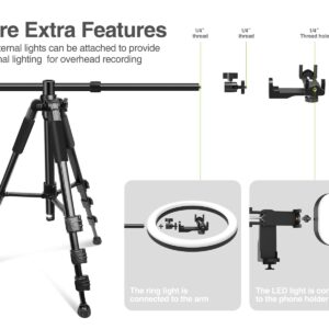 Elitehood Newest Ultra-Stable Overhead Tripod for iPhone – Heavy Duty Aluminum Tripod & 25in Horizontal Long Phone Arm, Tall Phone Stand Mount for Recording, 360°Adjustable iPhone Tripod Stand