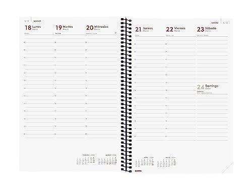 Finocam - Planner 2024 Spiral Opaque Week Vertical View January 2024 - December 2024 (12 Months) Bordeaux Spanish