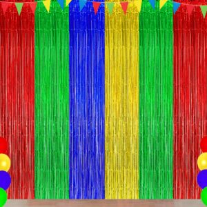 blue red green yellow party decorations, blue red green yellow foil fringe backdrops streamer tinsel curtains for graduation boys girls birthday baby shower party decor (3pack)