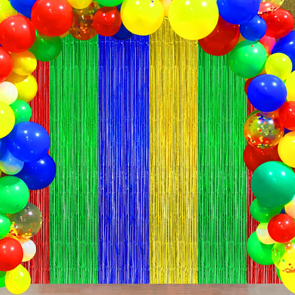 Blue Red Green Yellow Party Decorations, Blue Red Green Yellow Foil Fringe Backdrops Streamer Tinsel Curtains for Graduation Boys Girls Birthday Baby Shower Party Decor (3Pack)