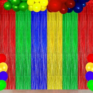 Blue Red Green Yellow Party Decorations, Blue Red Green Yellow Foil Fringe Backdrops Streamer Tinsel Curtains for Graduation Boys Girls Birthday Baby Shower Party Decor (3Pack)