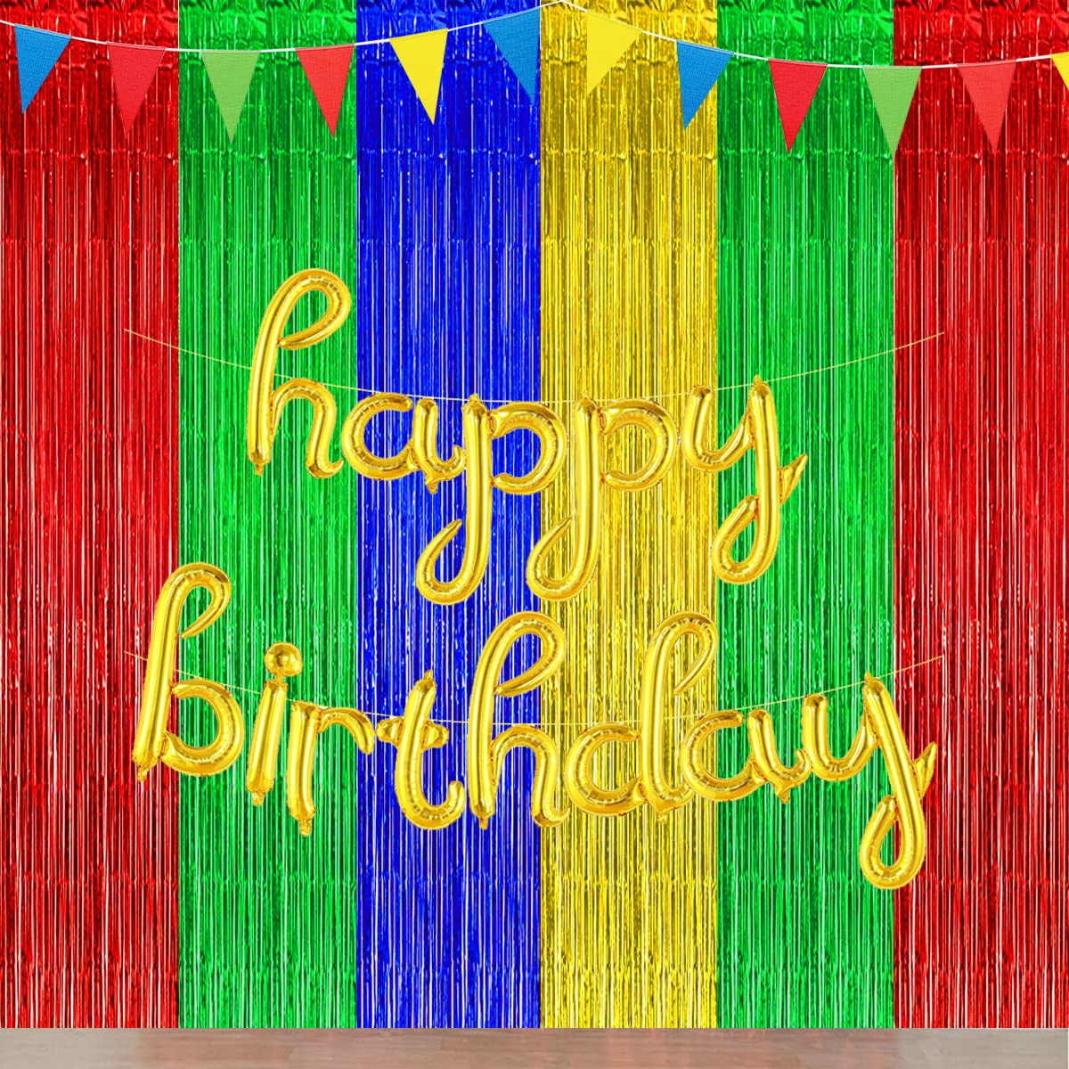 Blue Red Green Yellow Party Decorations, Blue Red Green Yellow Foil Fringe Backdrops Streamer Tinsel Curtains for Graduation Boys Girls Birthday Baby Shower Party Decor (3Pack)