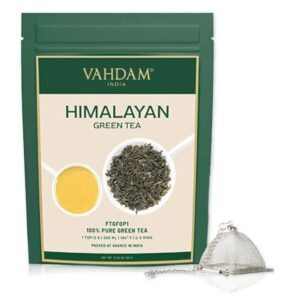 vahdam, himalayan green tea (100g) + pyramid tea infuser