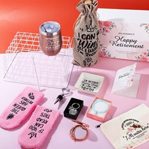 Aodaer 11 Pieces 2023 Retirement Gifts for Women Rose Gold Retirement Party Decorations Retirement Wine Tumbler Presents Box Retired Gifts for Teachers Women Mom Nurse