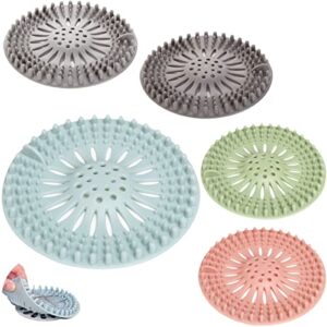 5 pack hair catcher durable silicone hair stopper shower drain covers, easy to install and clean for bathroom bathtub kitchen
