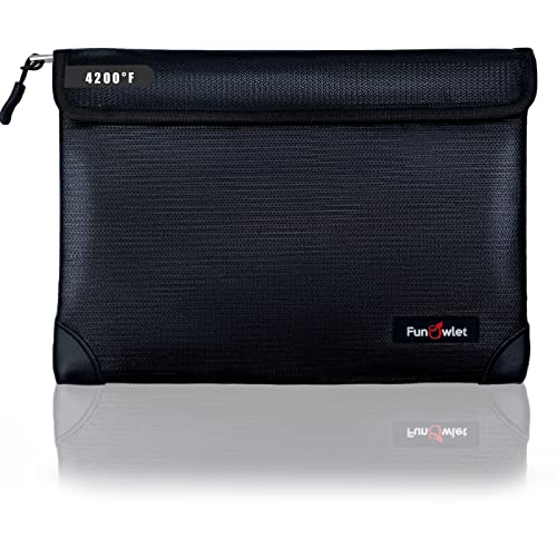 Fireproof Waterproof Money Document Bag - with 4200°F Heat Insulated Safe Storage Pouch with Zipper, Upgraded 8 Layers of Functional Material for Valuables (11"x7.7" Black)