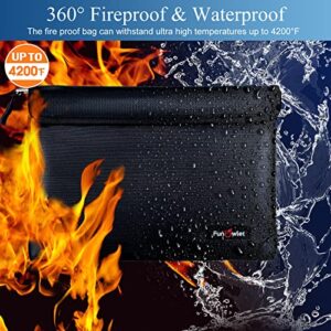 Fireproof Waterproof Money Document Bag - with 4200°F Heat Insulated Safe Storage Pouch with Zipper, Upgraded 8 Layers of Functional Material for Valuables (11"x7.7" Black)