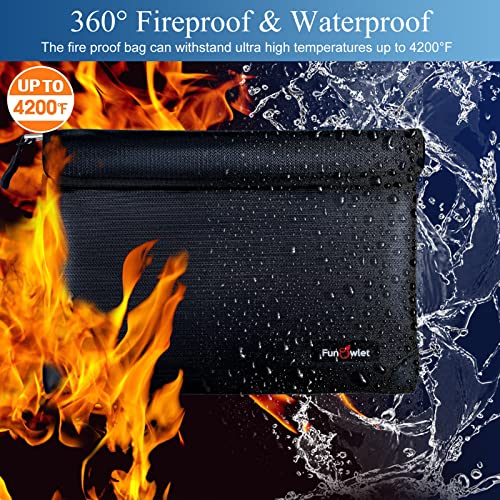 Fireproof Waterproof Money Document Bag - with 4200°F Heat Insulated Safe Storage Pouch with Zipper, Upgraded 8 Layers of Functional Material for Valuables (11"x7.7" Black)