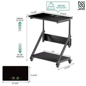 JWX Gaming Computer Tower Floor Stand,5-Step Height Adjustment pc Tower Stand with Power Organize, 2-Tier Case CPU Holder Gift Cart with Rolling Wheels, Upgrade Storage Kit *7 & Mouse Pad, Black