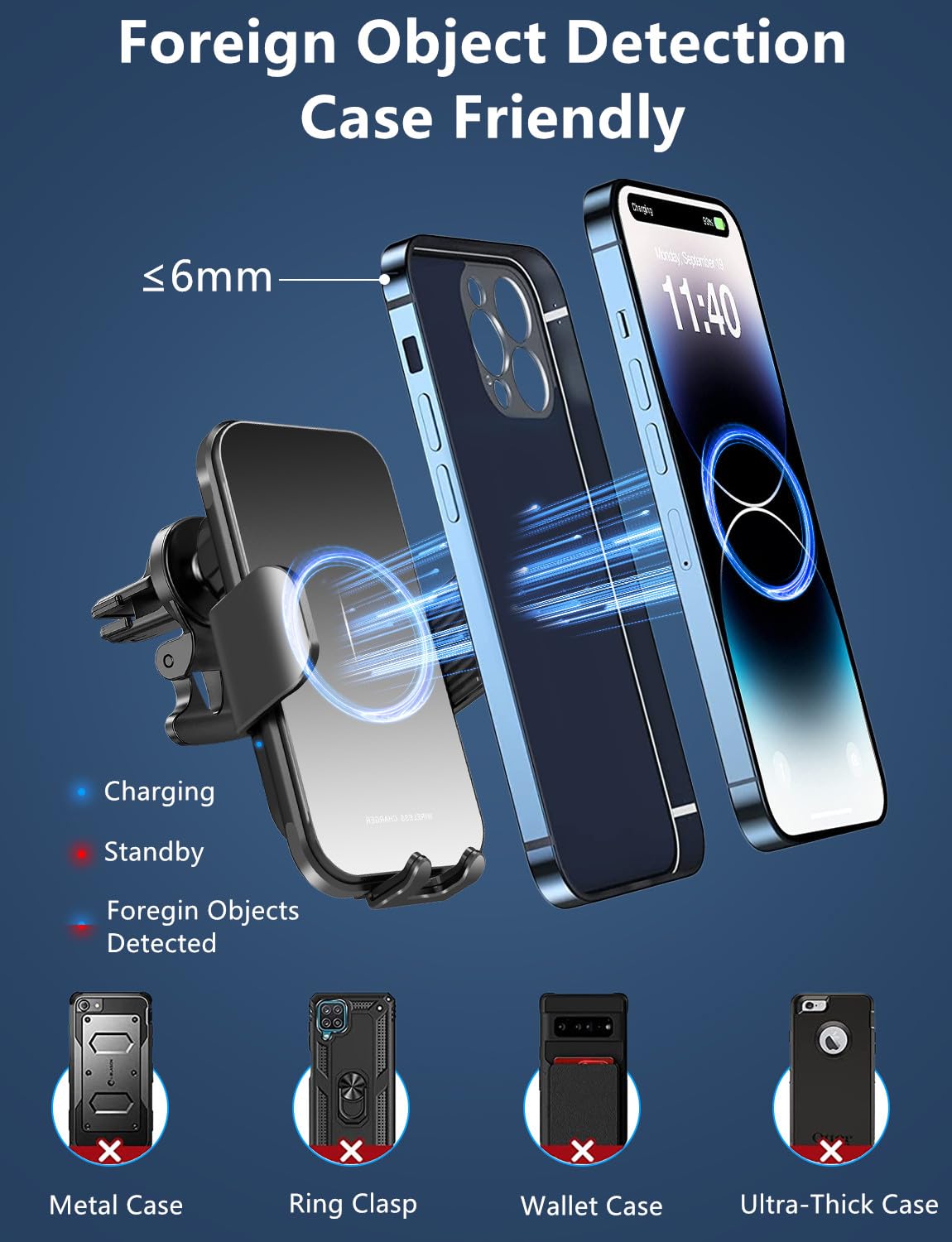 Wireless Car Charger for Samsung Galaxy Z Flip, 15W Charging [AUTO Moving Coil], Dash Air Vent Auto-Clamping Car Phone Holder Charger Mount Wireless Charging for iPhone 15/14/13, Galaxy Z Flip 5/4/3