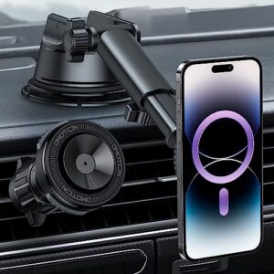 omoton for magsafe car mount, o-mag drivesafe magnetic phone holder for car, cell phone mount for dashboard windshield vent, fit for iphone 15 14 13 12 series magsafe cases