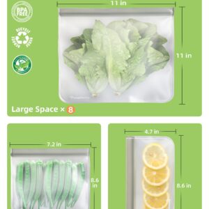 24 Reusable Food Storage Bags, Freezer Bags with Pack BPA FREE (8 Reusable Gallon Bags+8 Leakproof Reusable Sandwich Bags+8 Food Grade Snack Bags) EXTRA THICK Reusbale Lunch Bag for Salad Fruit