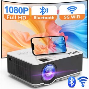 mini projector with 5g wifi and bluetooth, native 1080p portable projector, movie projector compatible with tv stick/phone/pc/dvd/hdmi/av/usb/sd etc, indoor & outdoor use