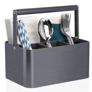 gfware silverware caddy, utensil caddy organizer with handle plastic silverware holder for countertop, cutlery holder with 4 adjustable compartments utensil holder for party camping picnic(grey)
