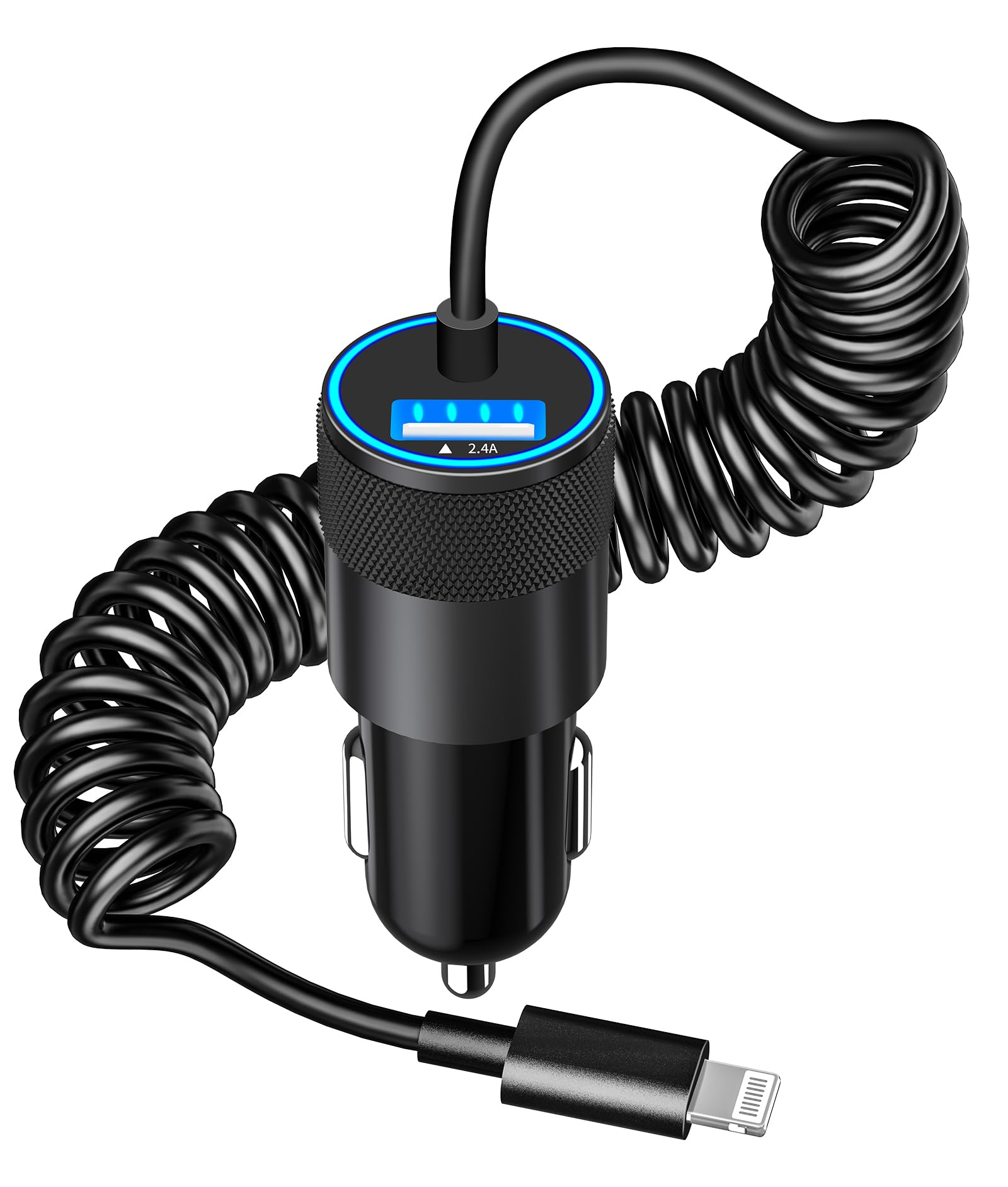 【MFi Certified】iPhone Fast Car Charger, Caiinei 4.8A Dual USB Power Car Charger Fast Charging Cigarette Lighter Adapter+6FT Coiled Lightning Cable for iPhone 14 13 12 11 Pro/XS Max/Mini/XR/X/8/SE/iPad