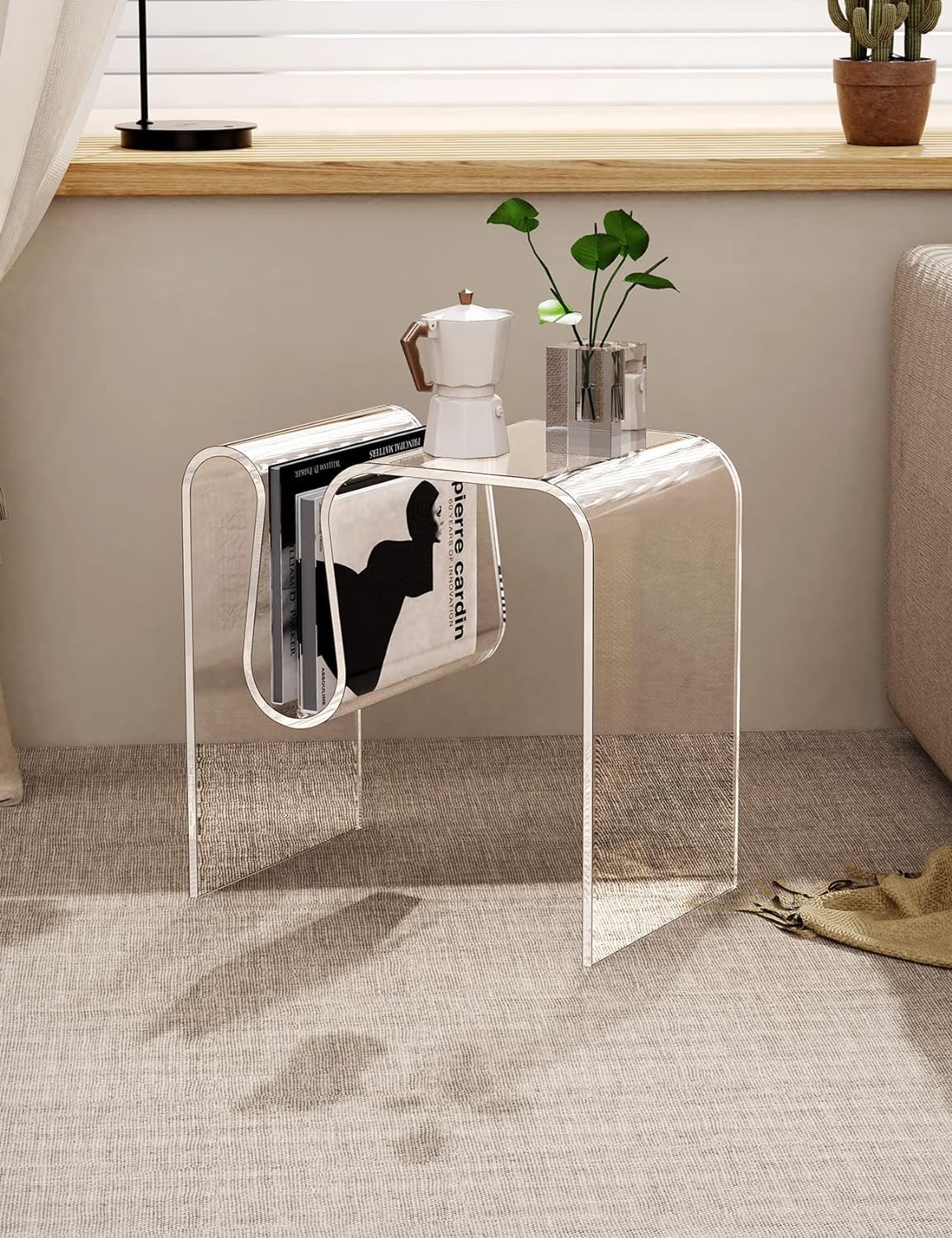 solaround Acrylic Side Table, Small End Table for Living Room,Bedside Table for Bedroom Lucite Nightstand (1, Clear, 17.7 * 17.7 * 11.8)