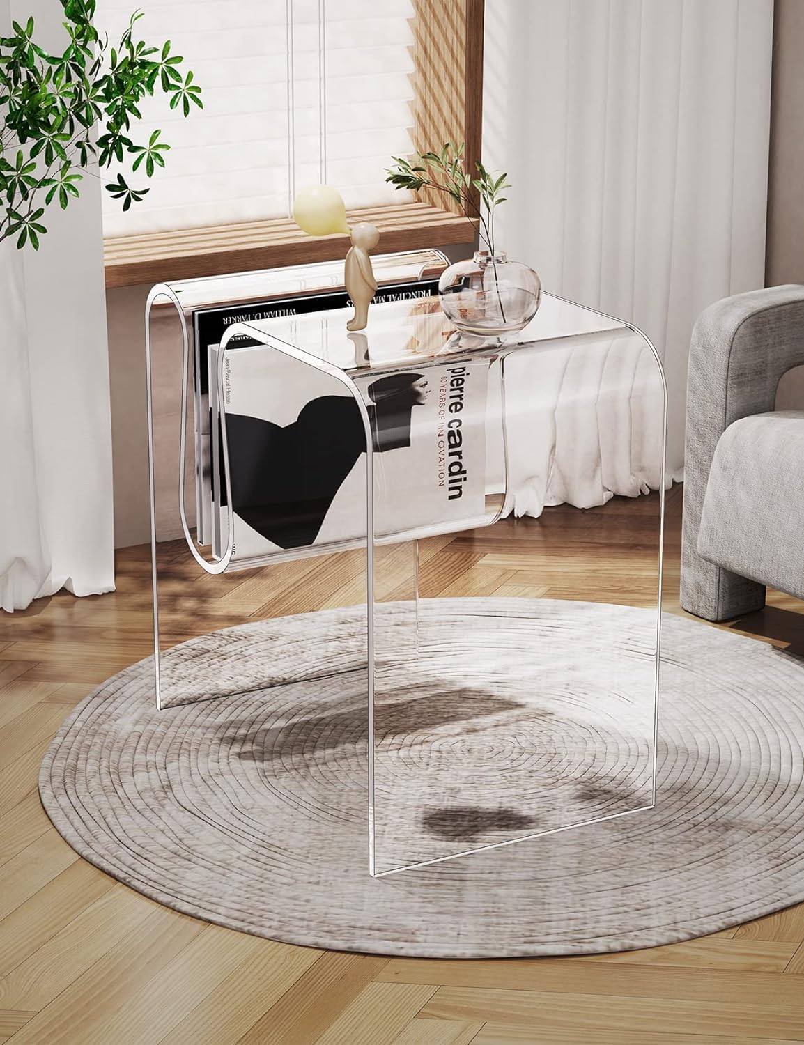 solaround Acrylic Side Table, Small End Table for Living Room,Bedside Table for Bedroom Lucite Nightstand (1, Clear, 17.7 * 17.7 * 11.8)