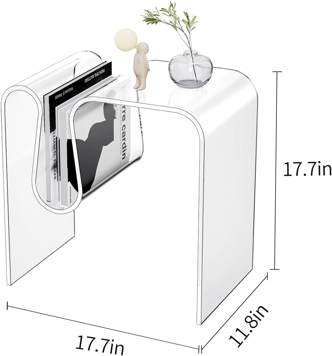 solaround Acrylic Side Table, Small End Table for Living Room,Bedside Table for Bedroom Lucite Nightstand (1, Clear, 17.7 * 17.7 * 11.8)