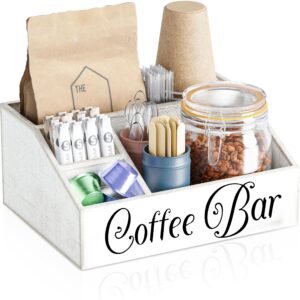 espress impress wooden white coffee station organizer for countertop | farmhouse style storage kit for a perfectly organized coffee bar | accessories organizer for cups, coffee pods, sugar, etc