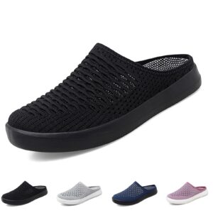 wenoreg women's platform hollow out slip on lightweight mule sneakers,summer open back flats fashion mesh breathe comfort walking shoes closed round toe low top loafer (black,10,10)
