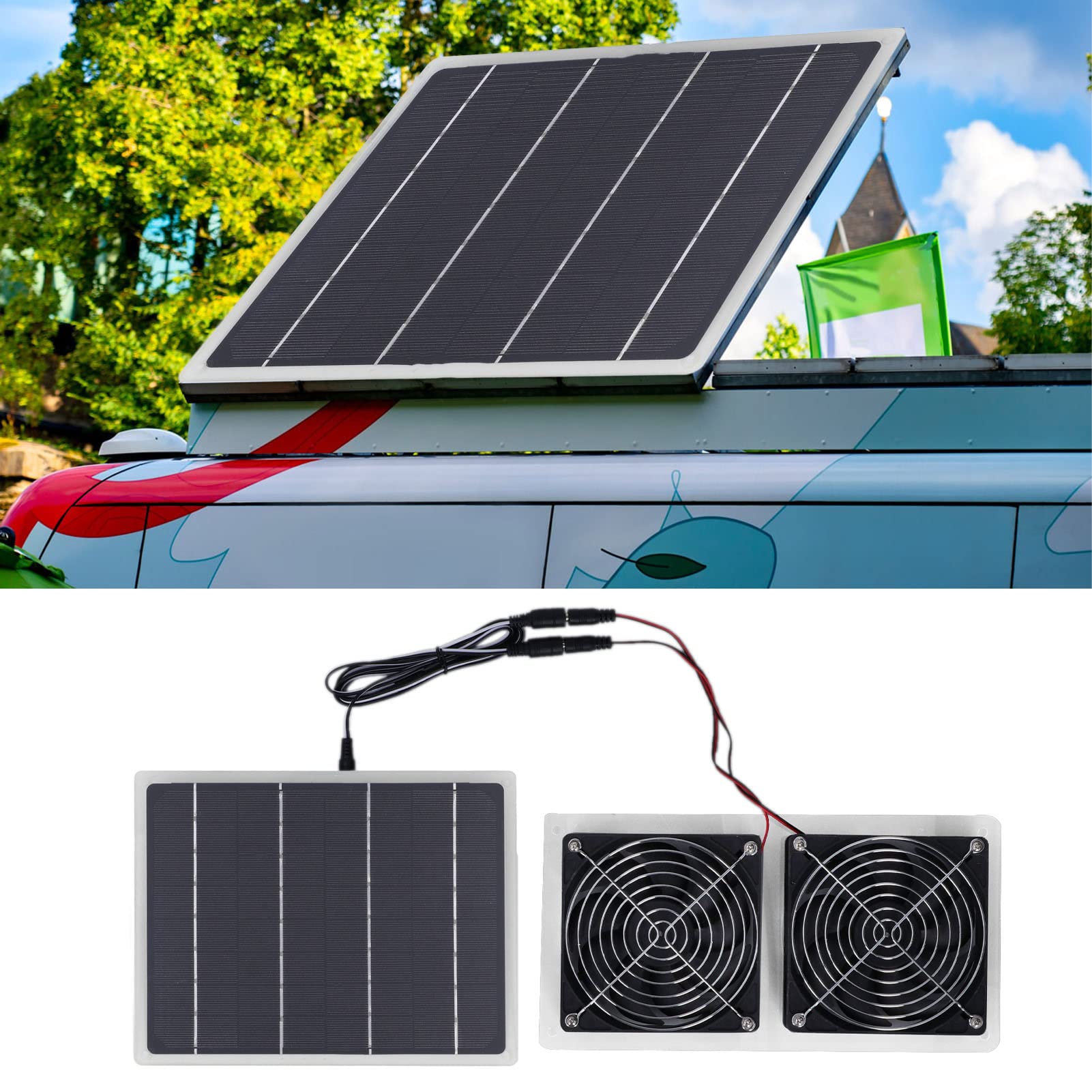 RV Solar Panels Fan Solar Panel Powered Fan 2 Fans 100W 20V Green Energy Portable Convenient Mini Ventilator for Dog Pet House Greenhouse RV