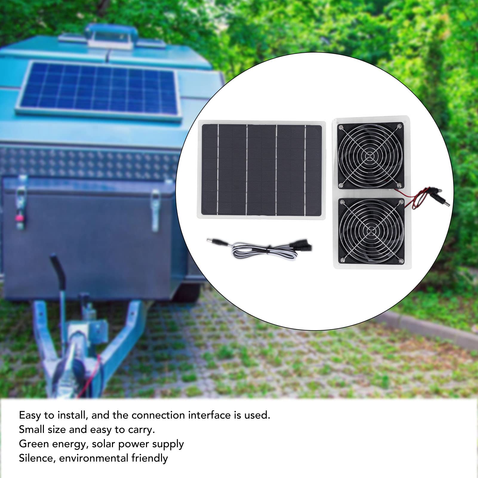 RV Solar Panels Fan Solar Panel Powered Fan 2 Fans 100W 20V Green Energy Portable Convenient Mini Ventilator for Dog Pet House Greenhouse RV