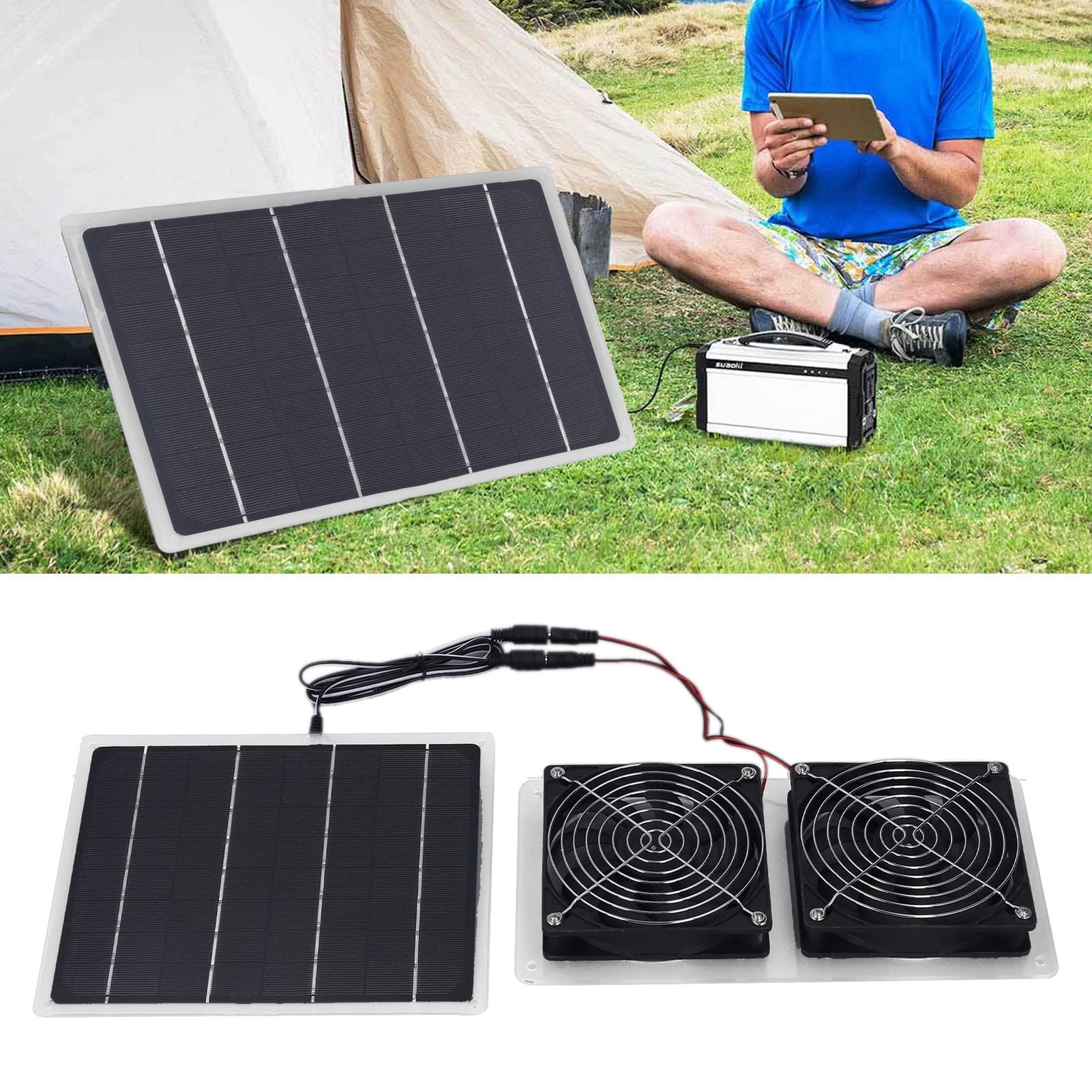 RV Solar Panels Fan Solar Panel Powered Fan 2 Fans 100W 20V Green Energy Portable Convenient Mini Ventilator for Dog Pet House Greenhouse RV