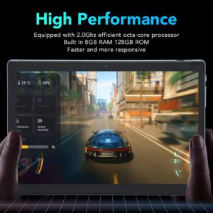 Diydeg 10 inch Tablet, 2 in 1 Computer Tablet with Keyboard, Octa Core Processor, 8GB RAM 128GB ROM & 128GB Expand, 5MP+13MP Dual Camera, 1080P FHD Touch Screen, WiFi, 8800mAh Battery (Blue)