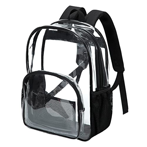 BORMELUN 16.6 inches Clear Bookbags Heavy-duty Large Backpack See Through Transparent Plastic Daypack Waterproof for Boy Girls Men Women Concert Stadium approved