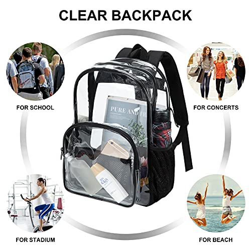 BORMELUN 16.6 inches Clear Bookbags Heavy-duty Large Backpack See Through Transparent Plastic Daypack Waterproof for Boy Girls Men Women Concert Stadium approved