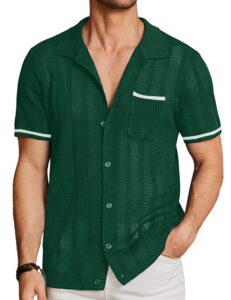 coofandy knit summer shirts for men short sleeve button down polo shirts with pocket green