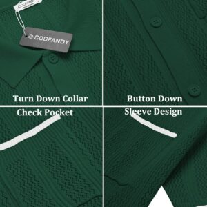 COOFANDY Knit Summer Shirts for Men Short Sleeve Button Down Polo Shirts with Pocket Green