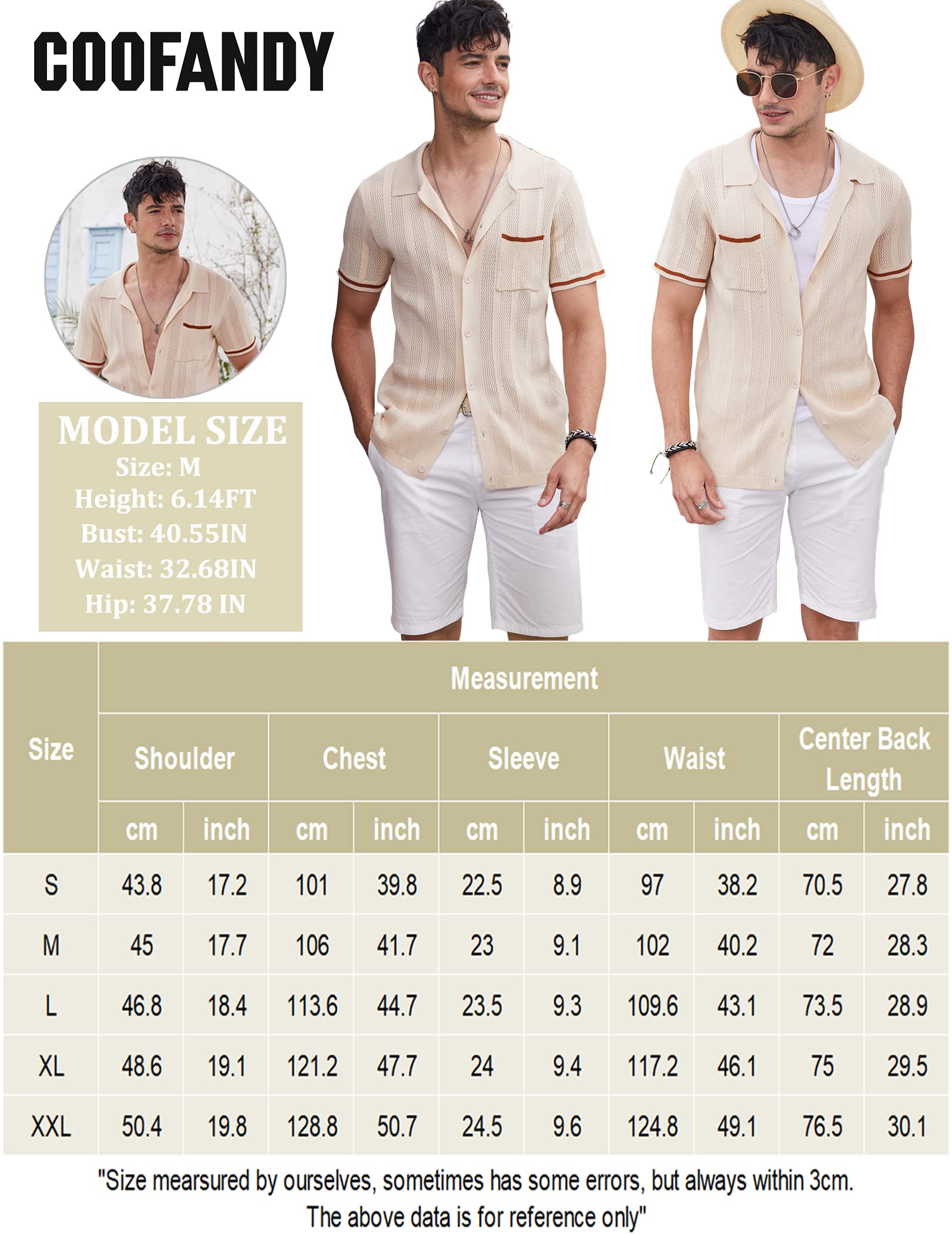 COOFANDY Knit Summer Shirts for Men Short Sleeve Button Down Polo Shirts with Pocket Green