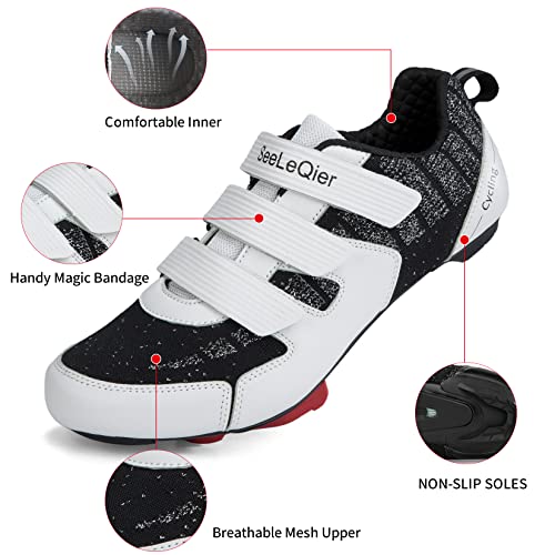 SeeLeQier Unisex Cycling Shoes Compatible with Peleton Women Cycling Shoes Indoor Cycling Shoes for Men Pre-Installed SPD-SL Cleat Set Outdoor Cycle Shoes Pedal,Blackwhite,38