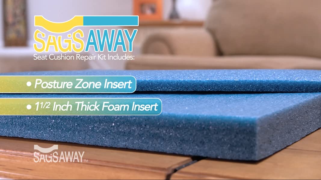 SagsAway 2Pk of Large 1.5in Thick Cushion Inserts and .5in Posture Zones for Support of 2 Saggy Seats. Military Grade Foam to Add Thickness and Delay Replacing Sofa, Measure for Size to Fit in Cover