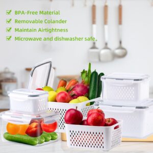 5-Pack Fruit Storage Containers for Fridge with 5pcs Sealing Clips, Fridge Organizers And Storage Clear Refrigerator Organizer Bins for Vegetable Berry Lettuce, BPA-Free Dishwasher & Microwave Safe