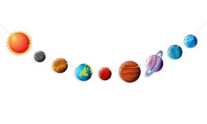 uniwish space banner 9 pieces solar system planets hanging paper garland outer space themed party decorations kids birthday party supplies photo backdrop