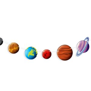 Uniwish Space Banner 9 Pieces Solar System Planets Hanging Paper Garland Outer Space Themed Party Decorations Kids Birthday Party Supplies Photo Backdrop