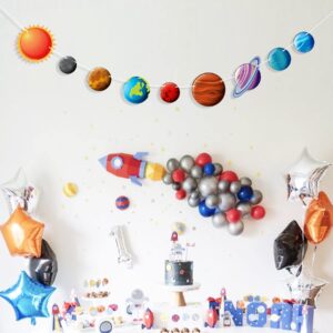 Uniwish Space Banner 9 Pieces Solar System Planets Hanging Paper Garland Outer Space Themed Party Decorations Kids Birthday Party Supplies Photo Backdrop