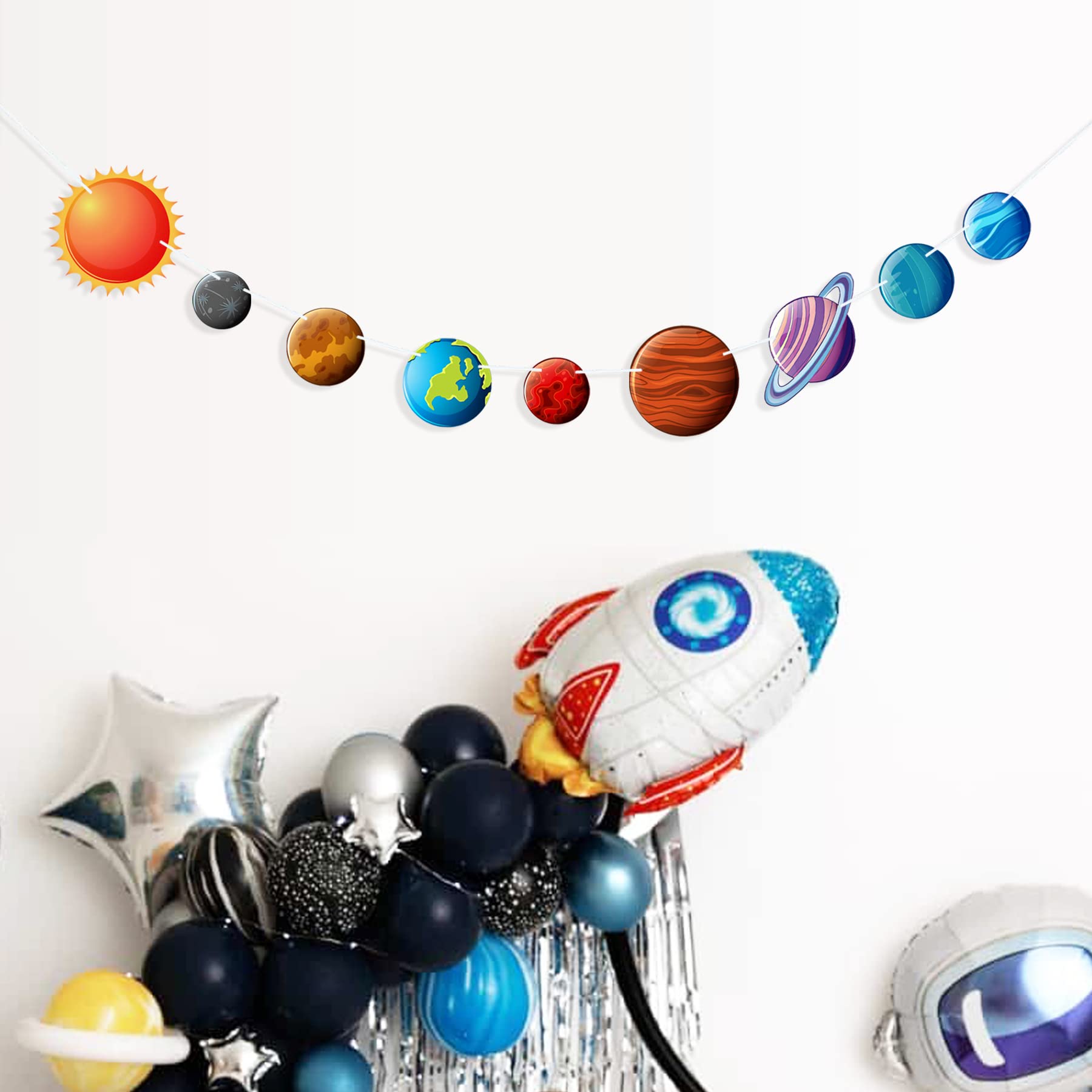 Uniwish Space Banner 9 Pieces Solar System Planets Hanging Paper Garland Outer Space Themed Party Decorations Kids Birthday Party Supplies Photo Backdrop