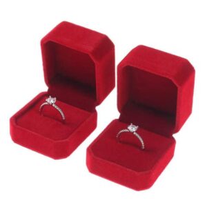 rj displays ring box for wedding valentine ceremony – 2-piece set red velvet ring box holds earrings, engagement ring – protective ring display case for store display