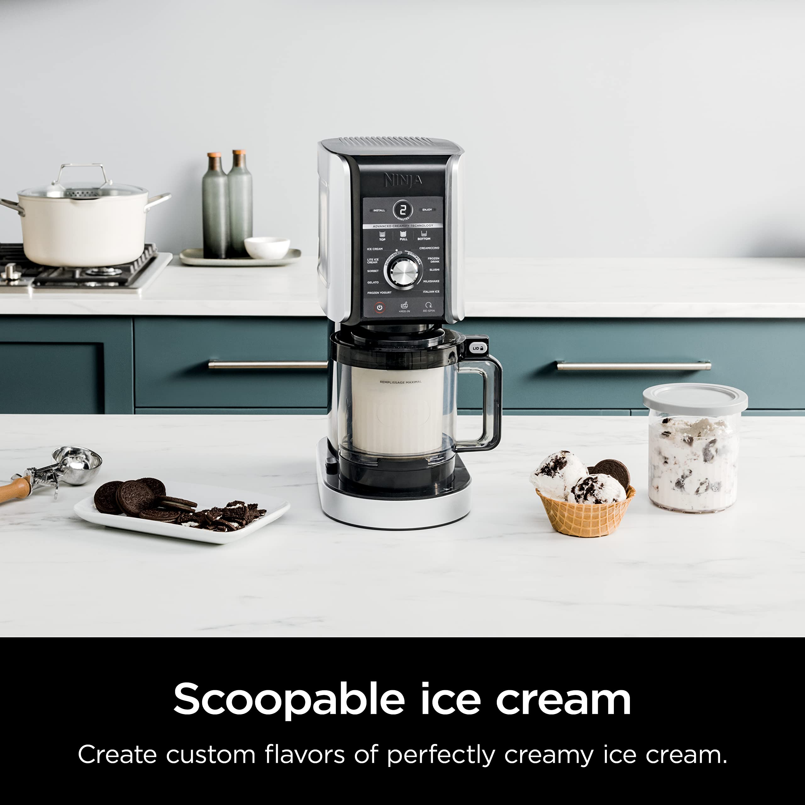 Ninja NC501 CREAMi Deluxe 11-in-1 Ice Cream & Frozen Treat Maker for Ice Cream, Sorbet, Milkshakes, Frozen Drinks & More, 11 Programs, with 2 XL Family Size Pint Containers, Perfect for Kids (Renewed) (Silver)