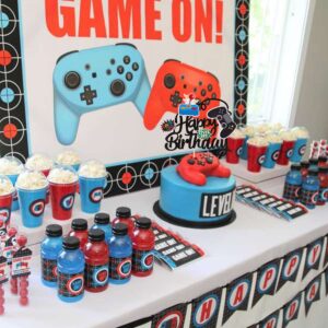 1 PCS Video Game Happy Birthday Cake Topper Glitter Video Game Cake Pick Game On Controllers GamePad Cake Decoration for Game Theme Baby Shower Kids Boys Girls Birthday Party Supplies Black