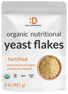 deal supplement organic fortified nutritional yeast flakes, 2lbs – high protein & vitamin b complex source – vegan cheese substitute for baking, cooking, & seasoning – dairy free, gluten free