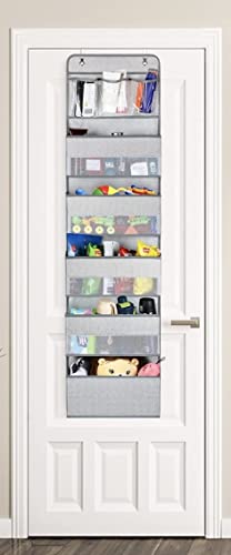 FOXX!E BABY Over the door organizer, Storage 6 Layer Door Hanging Organizer for Closet with 5 Large Pockets, side Pockets and 3 top PVC Pockets Light Grey