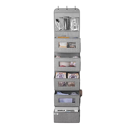 FOXX!E BABY Over the door organizer, Storage 6 Layer Door Hanging Organizer for Closet with 5 Large Pockets, side Pockets and 3 top PVC Pockets Light Grey