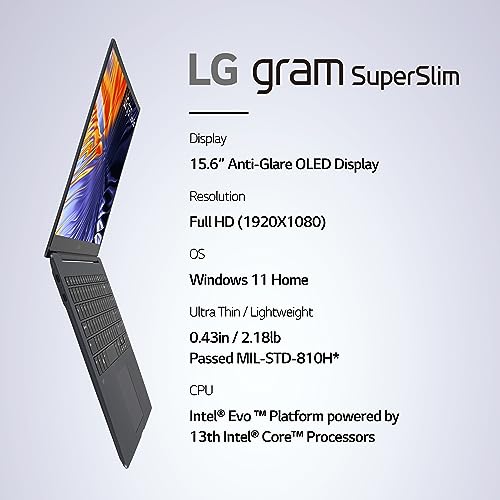 LG gram SuperSlim15.6” OLED Laptop, Intel 13th Gen Core i7 Evo Platform, Windows 11 Home, 32GB RAM, 2TB SSD, Neptune Blue