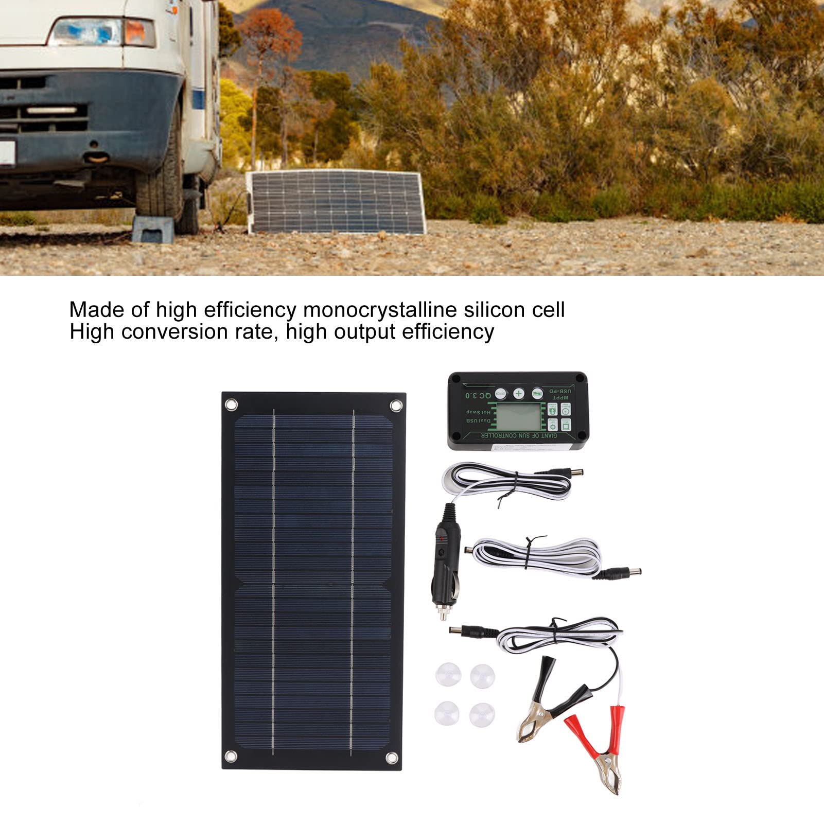 Solar Panel Kit, 600W Solar Panel Charger Monocrystalline Silicon 100A Charge Controller Solar Panel Kit with Extension Cable Battery Clip for RV Outdoor Camping