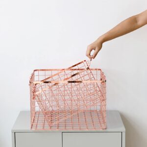 Set of 3 Nested Wire Basket Trays for Storage and Organizing (Rose Gold)